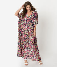 Load image into Gallery viewer, Unique Vintage 1970s Pink & Ivory Floral Chiffon Liz Caftan Dress