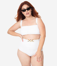Load image into Gallery viewer, Kingdom & State Plus Size 1970s White Textured Swim Top