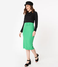 Load image into Gallery viewer, Retro Style Kelly Green Belted Pencil Skirt