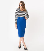 Load image into Gallery viewer, Retro Style Royal Blue Belted Pencil Skirt