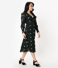 Load image into Gallery viewer, Dark Hunter Green & Ivory Polka Dot Flocked Midi Dress