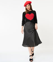 Load image into Gallery viewer, Vintage Style Black & White Polka Dot Midi Skirt