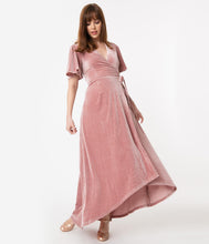 Load image into Gallery viewer, Blush Pink Corduroy Velvet Maxi Wrap Dress