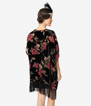 Load image into Gallery viewer, Black & Red Floral Devore Velvet Kimono