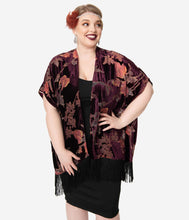 Load image into Gallery viewer, Burgundy Floral Devore Velvet Kimono