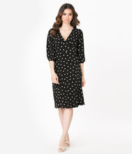 Load image into Gallery viewer, Vintage Style Black & White Polka Dots A-Line Dress