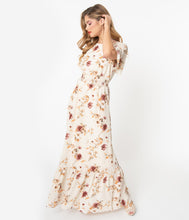 Load image into Gallery viewer, 1940s Cream & Multi Floral Maxi Dress