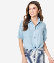 Load image into Gallery viewer, Chambray Button Up Relaxed Top