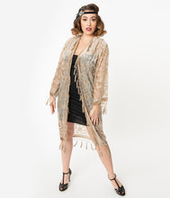 Load image into Gallery viewer, Champagne Medallion Devore Velvet Beaded Flapper Coat