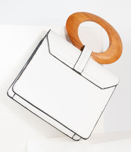 Load image into Gallery viewer, White Leatherette Wood Handle Crossbody Purse