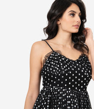 Load image into Gallery viewer, 1940s Black Tulle & White Embroidered Floral Midi Dress