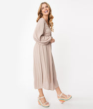 Load image into Gallery viewer, Retro Style Taupe Back Ties Midi Dress