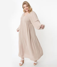 Load image into Gallery viewer, Plus Size Retro Style Taupe Back Ties Midi Dress