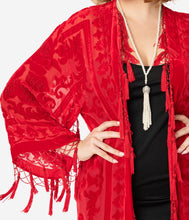Load image into Gallery viewer, Red Devore Velvet Beaded Fringe Long Flapper Coat