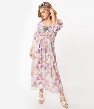 Load image into Gallery viewer, Light Beige & Purple Floral Kimono Swim Cover Up