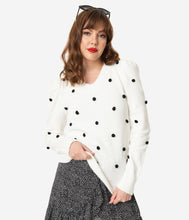 Load image into Gallery viewer, Ivory & Black Pom Pom Polka Dot Sweater