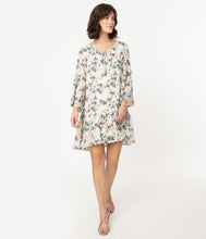 Load image into Gallery viewer, Ivory Floral Print Drop Waist Shift Dress