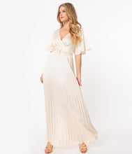 Load image into Gallery viewer, Vintage Style Champagne Pleated Maxi Dress