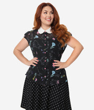 Load image into Gallery viewer, Hell Bunny Plus Size Black Sheer Spring Print Binky Blouse