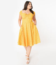 Load image into Gallery viewer, Plus Size Retro Style Golden Yellow Floral Swing Dress