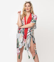 Load image into Gallery viewer, White Floral & Palm Print Swim Coverup
