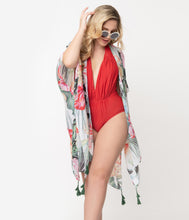 Load image into Gallery viewer, White Floral & Palm Print Swim Coverup