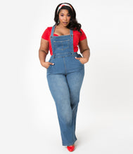 Load image into Gallery viewer, Hell Bunny Plus Size Blue Jean Betty Bee Denim Dungaree
