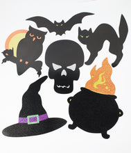 Load image into Gallery viewer, Halloween Sparkle Silhouettes Paper Cutouts Set