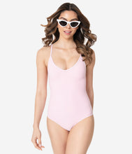 Load image into Gallery viewer, Pin-Up Style Pink & White Stripe Seersucker One Piece Swimsuit