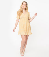 Load image into Gallery viewer, Mustard Yellow Floral Print Flutter Sleeve Mini Dress