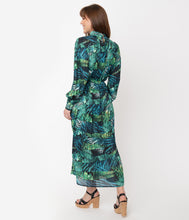 Load image into Gallery viewer, Retro Style Green Tropical Palm Print Maxi Dress