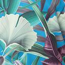 Load image into Gallery viewer, 1950s Blue & Green Tropical Print Rhinestone Collar Blouse