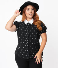 Load image into Gallery viewer, Hell Bunny Plus Size Black & White Ribcage Heart Print Blouse