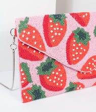 Load image into Gallery viewer, Pink & Red Strawberry Beaded Envelope Clutch