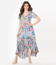 Load image into Gallery viewer, 1940s Style Lilac & Multi Floral Print High-Low Dress