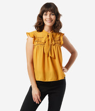 Load image into Gallery viewer, Vintage Style Mustard Ruffle Bow Blouse
