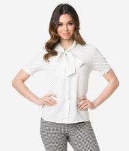 Load image into Gallery viewer, Vintage Style White & Black Pin Dot Blouse