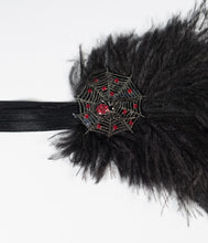 Load image into Gallery viewer, 1920s Style Black Feather Spider Web Headband