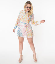 Load image into Gallery viewer, Retro Multicolor Pastel Florals Tunic Dress