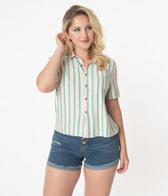 Load image into Gallery viewer, Pink & Green Stripe Casual Blouse