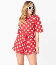 Load image into Gallery viewer, Retro Style Red & White Polka Dot Romper