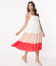 Load image into Gallery viewer, Off White & Coral Tiered Coloblock Maxi Dress