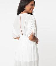 Load image into Gallery viewer, Retro Style Ivory Ruched Maxi Dress