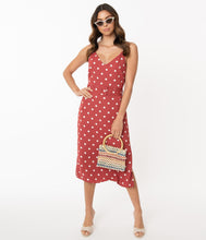 Load image into Gallery viewer, Retro Style Dark Rose & White Polka Dot Midi Dress