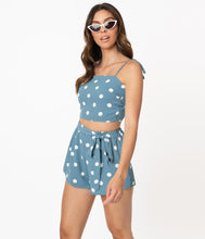 Load image into Gallery viewer, Dusty Blue & White Polka Dot Crop Top & Short Set