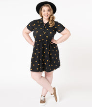 Load image into Gallery viewer, Cakeworthy Plus Size Pumpkin Mickey Print Fit & Flare Dress