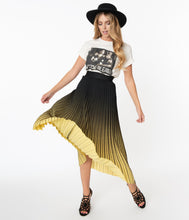 Load image into Gallery viewer, Black & Yellow Ombre Pleated Midi Skirt