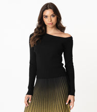 Load image into Gallery viewer, Black Asymmetrical Neckline Knit Sweater