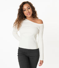 Load image into Gallery viewer, Ivory Asymmetrical Neckline Knit Sweater