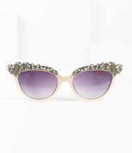 Load image into Gallery viewer, Cream & Rhinestone Embellished Princess Mano Cat Eye Sunglasses